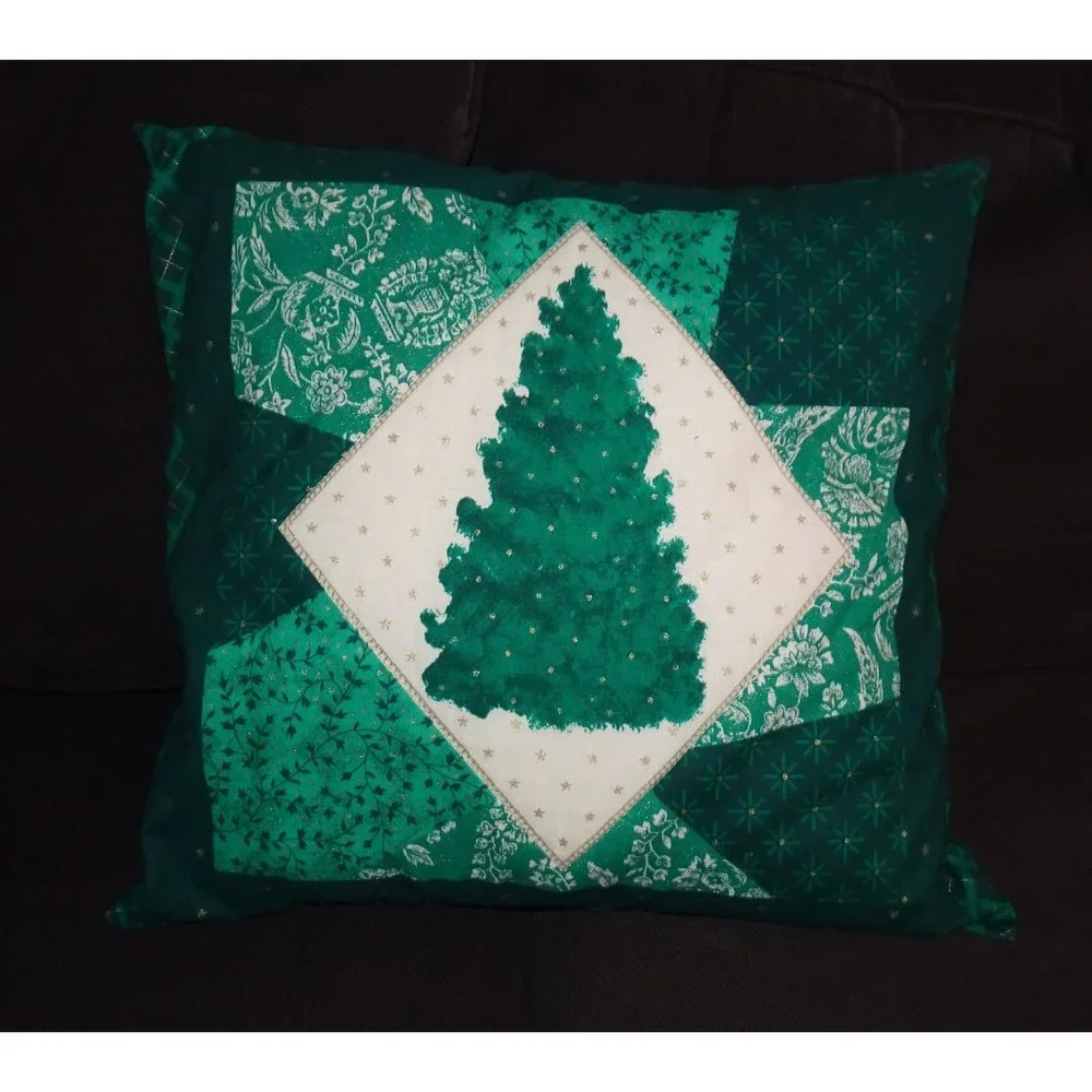 Vintage Large Country Christmas Tree & Wreath Pillow decorative throw pillow